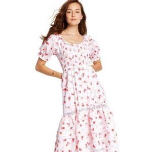 LoveShackFancy x Target collab 2020 size M Short Sleeve Floral White Pink Midi